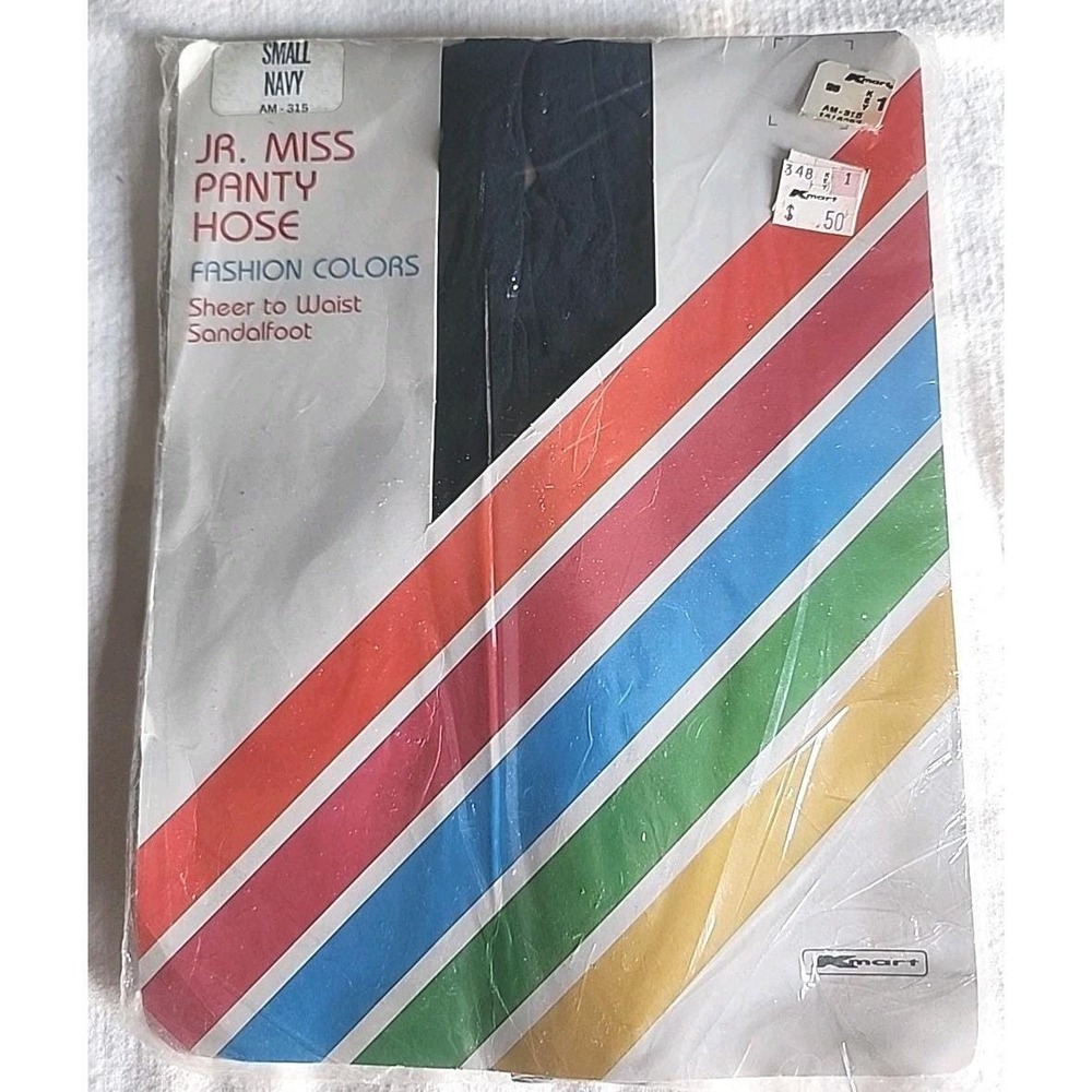 Vintage Jr Miss Pantyhose Small Navy Sheer To Waist Sandalfoot Kmart New